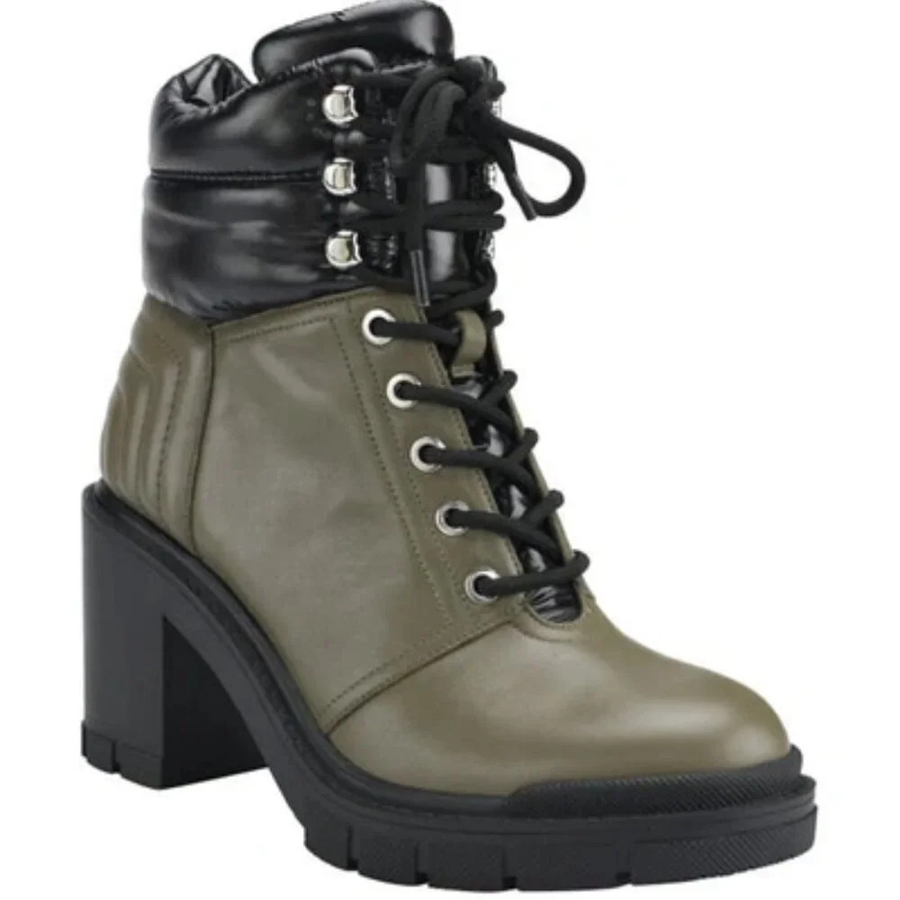 Marc Fisher Velima Bicolor Lace-up Hiking Booties In Dark Green. Sz: 9.5